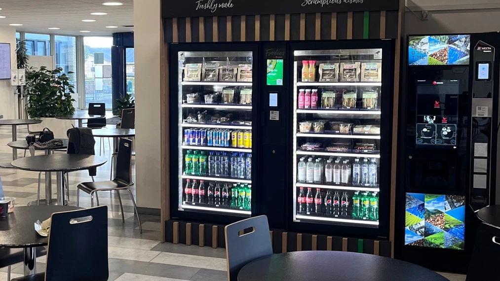 Smart fridge with coffee machine in a canteen area